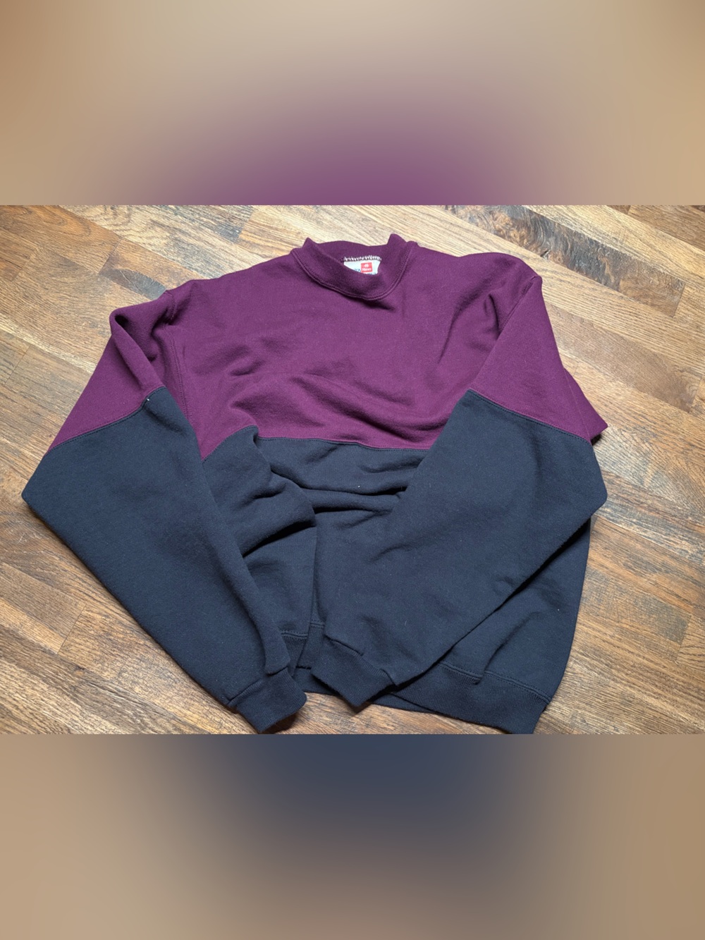 Vintage 90’s Hanes Men’s Two-Tone Crewneck Sweater in Black and Plum NWT